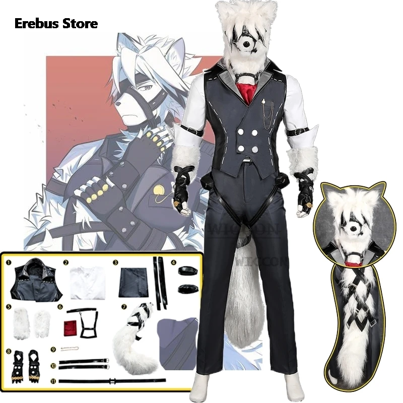 

Game Zenless Zone Zero cos Von Lycaon Cosplay Costume Fursuit Battle Uniforms Furry Animal wolf Mask Tail fursuiter roleplaying