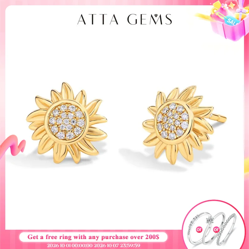 ATTAGEMS Full D VVS1 Color Moissanite Stud earrings for Women Flower Shape Solid 10K 14K 18K Au585 Yellow Gold Fine Jewelry New