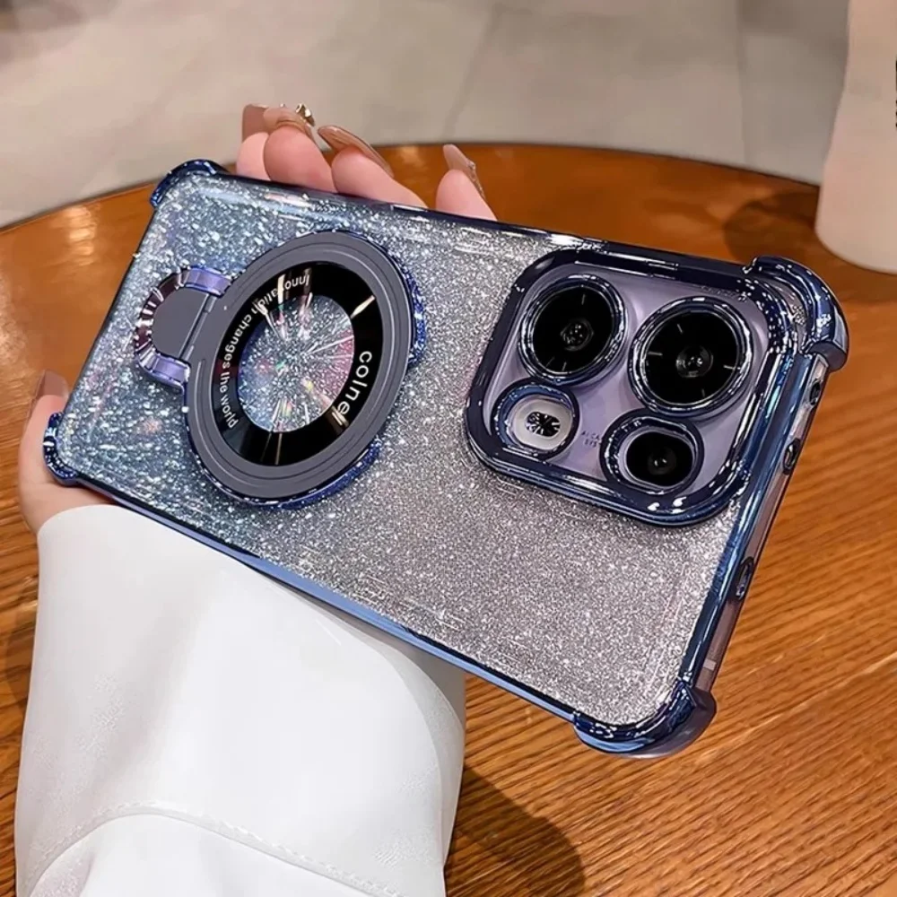 Casing Ponsel Untuk iPhone 17 16E 17 Air 15 14 13 12 11 Pro Max 16 Plus Braket Magnetik Serbuk Kilat Anti Jatuh Silikon Lembut