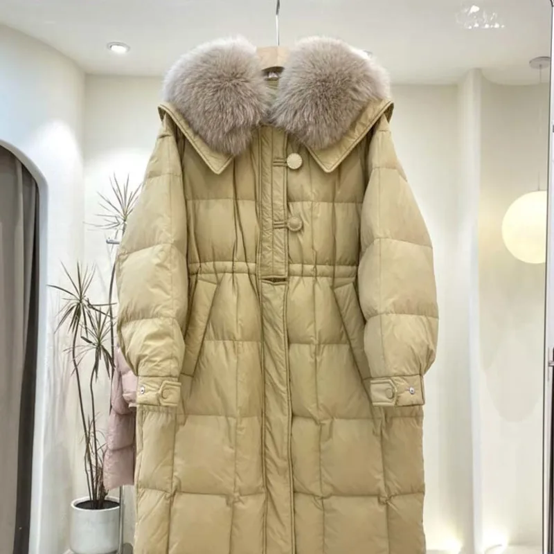 Down Jacket Women 2023 Winter Long White Duck Down Coat Elegant Zipper Parkas Warm Korean Fashion New Overcoat