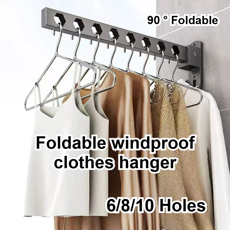 Wall Mounted Clothes Hanger Foldable Clothes Drying Rack Durable Invisible Hanger Large Loading-bearing Save Space 6/8/10 Holes