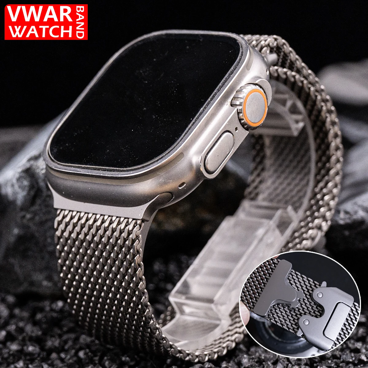 

VWAR Titanium Band for Apple Watch Ultra 2 49mm Series 10 9 8 7 6 SE Natural Titanium Milanese Loop Strap for iWatch 46mm 45mm