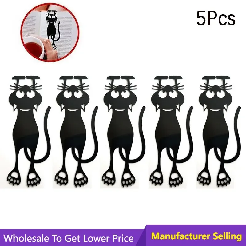 

Creative Stationery 5pcs/set Kawaii Black Cat Bookmarks Books 3D Plastic Stereo Animal Book Mark for Student Teacher's Gifts