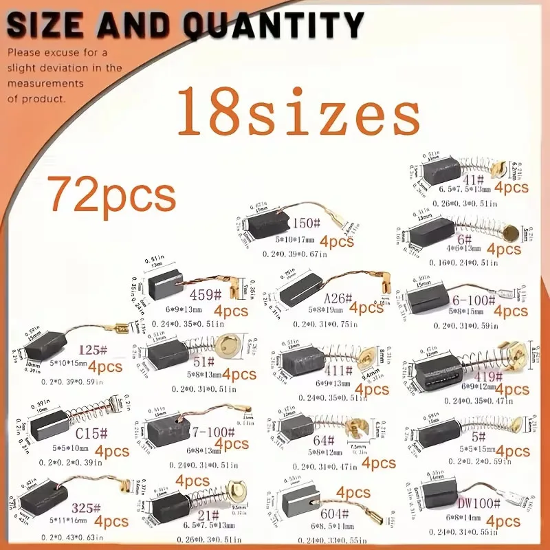

72Pcs, 18 Models, 4Pcs of Each Model, Suitable for Various Types of Electric Hammers, Angle Grinders, Circular Saws, Etc., Replacement Parts for Electric Tools, Replacement Carbon Brushes
