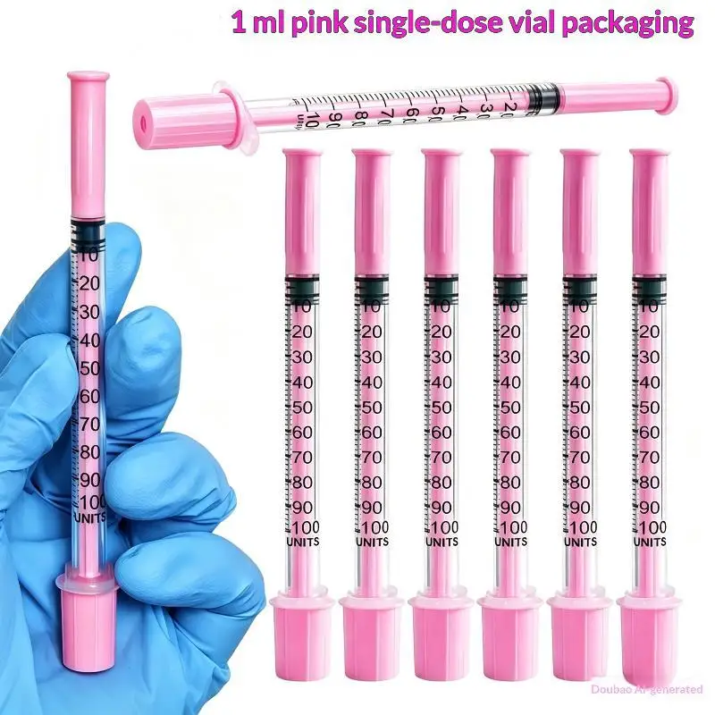 5Pcs 1ml Pink Disposable Insulin Syringe Fine Needle Sterile Hypodermic Injection Tool for Subcutaneous Daily Use Supply