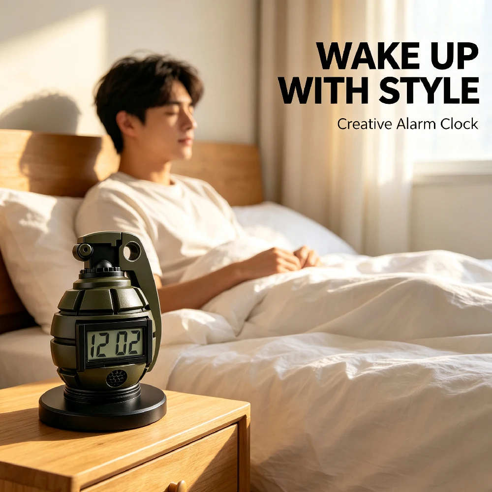 1PCS Alarm Clock, Loud Drill Sergeant Voice Alarm with Flashing LED and Vibration, 5 Alarm Modes and Pull-Pin Shutoff