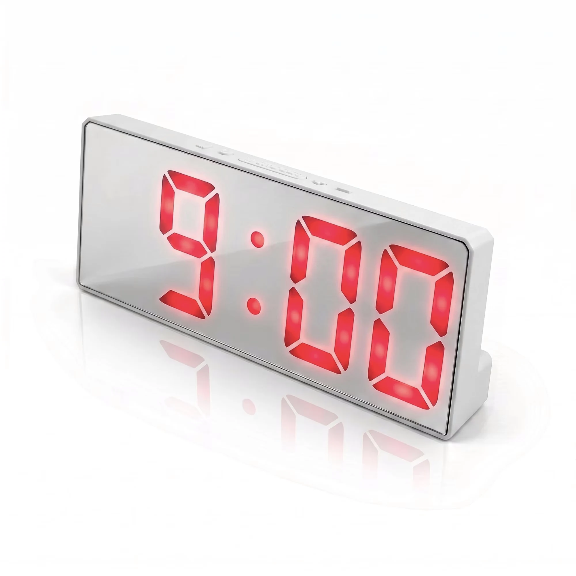 White Mirror Surface Voice Activated RGB Alarm Clock, 3 Sets Alarms & Snooze Function, Time Date Temperature Cycle Display, Auto Sleep Power Saving Design, USB Modern Decor Desk Night Light Clock