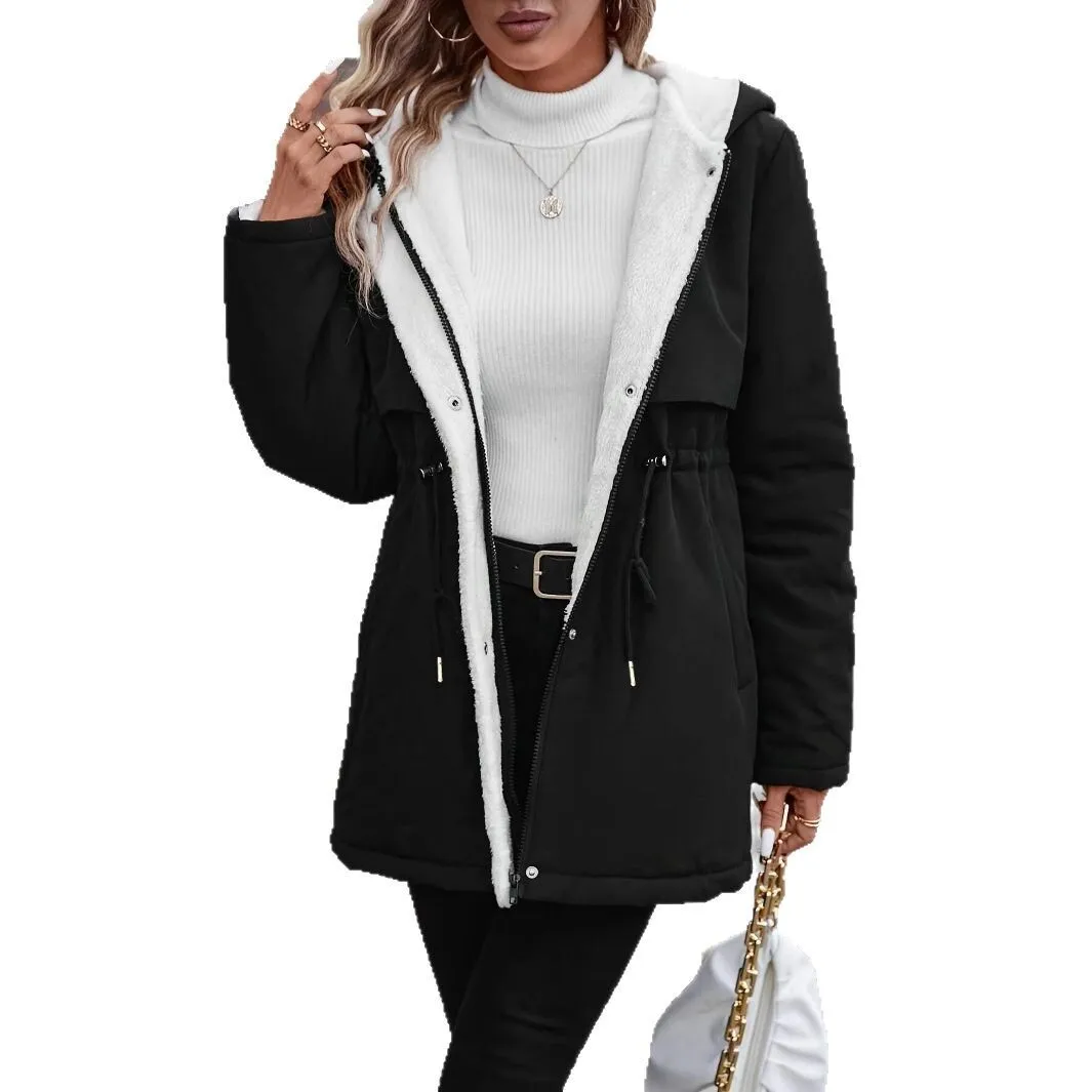 معطف نسائي سميك مبطن بالصوف دافئ وأنيق