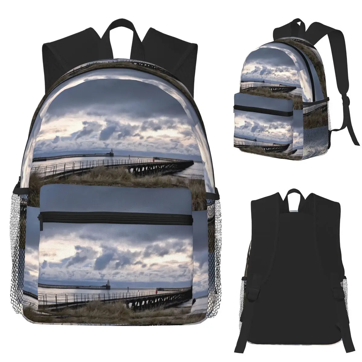 

December Dawn At The Port Of Blyth Student Backpack School Bag Hiking Travel Daypack for Boy Girl Fashion Bookbag Shoulder Bags