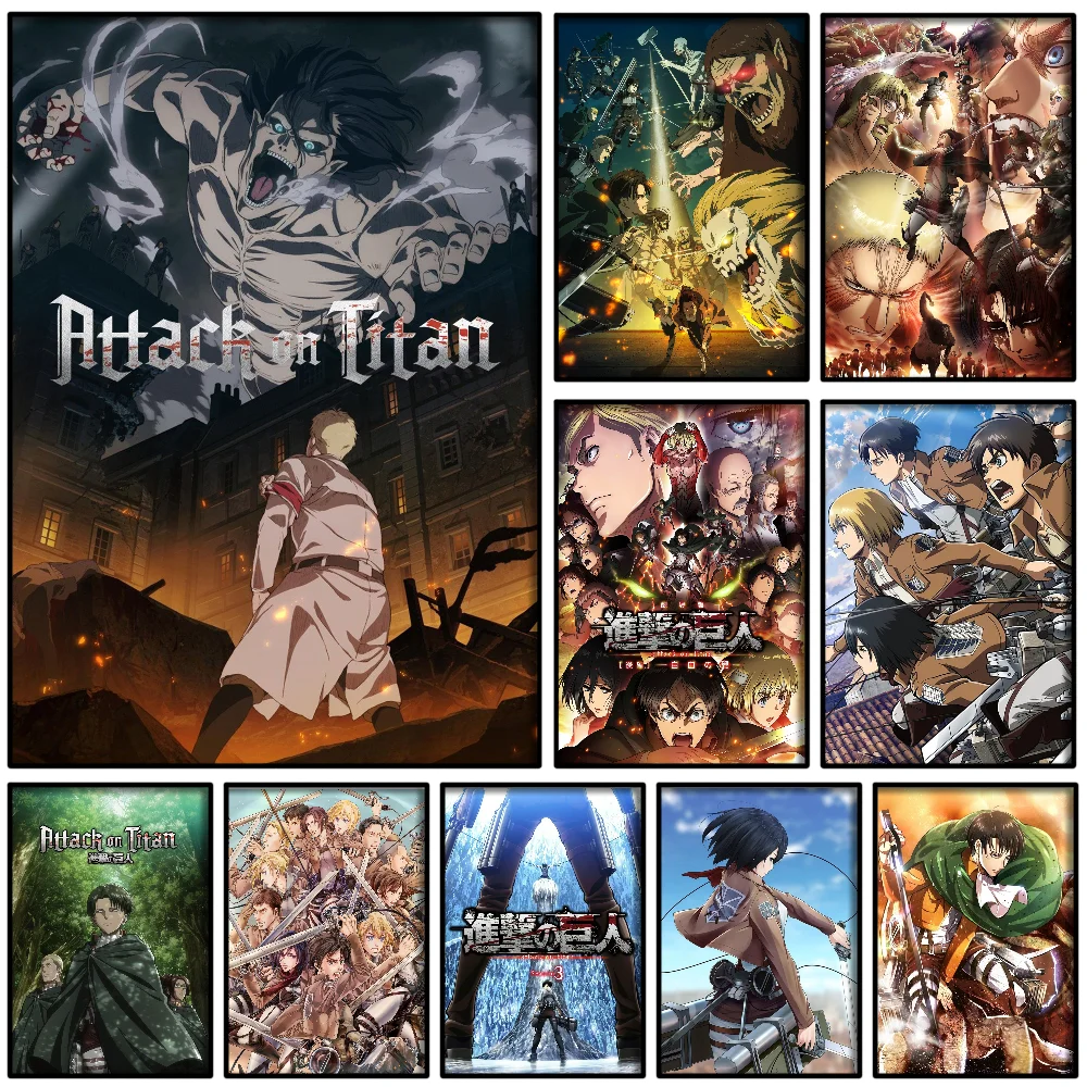 Póster de Anime Attack On Titan, pegatina de papel impermeable, arte autoadhesivo, café, casa, Bar, habitación, decoración de pared, 1 unidad
