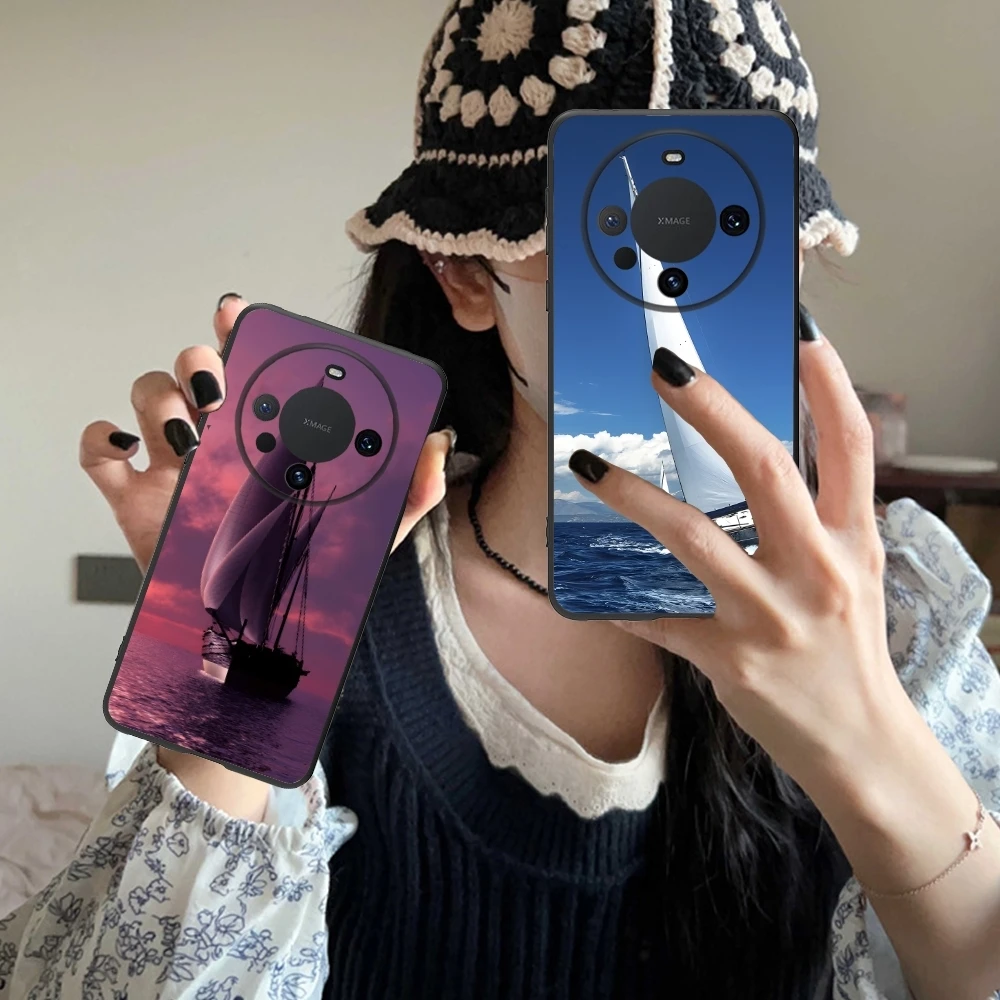 Sailboat Painting Mobile Cell Phone Case for Huawei Mate 60 50 40 30 20 10 Pro Plus Lite E 5G Black Soft Phone Cover Shell