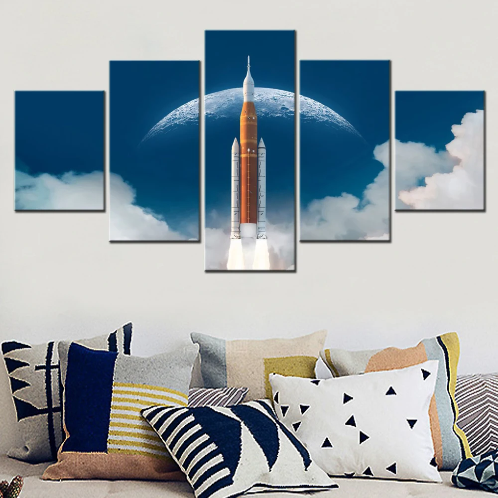 

5 Pieces Canvas Wall Arts Interior Artwork Space NASA Space exploration Wallpaper Living Room Home Decor Picture Print Mural