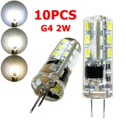 Minibombillas LED G4 para el hogar, lámpara de silicona de 2W, 10 piezas, 3014SMD, 12V, 220V, luz blanca fría/neutra/cálida