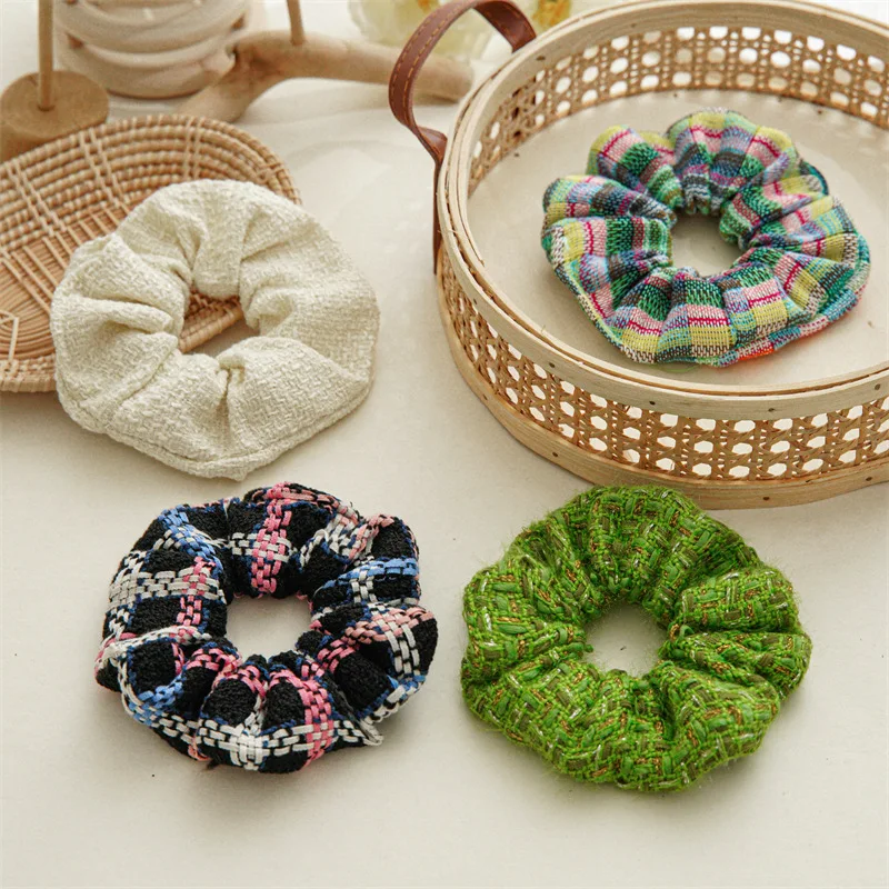 New Winter Korean Fashion Fragrance Colorful Grid Fabric Large Intestine Scrunchie Elastic Hair Scrunchies Hair Accessories