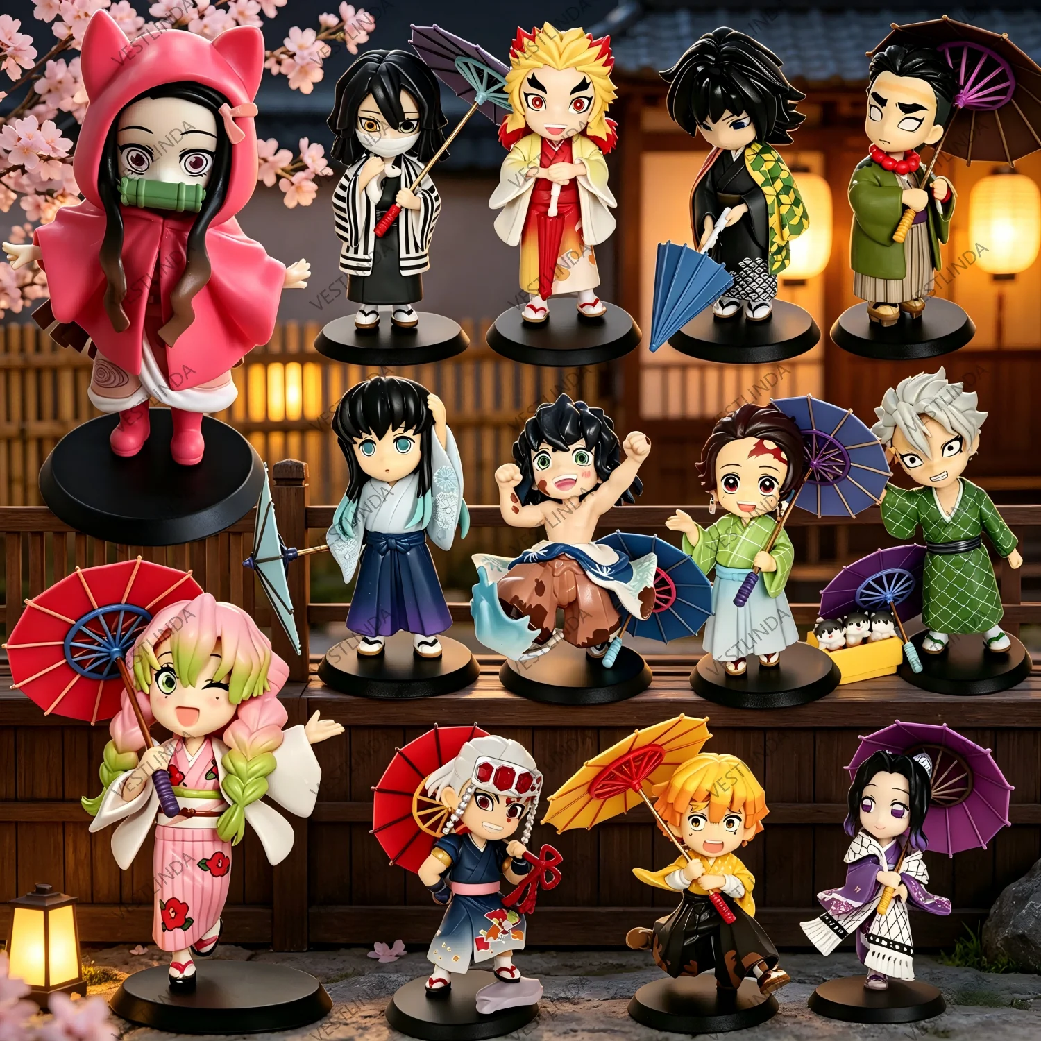 1/6 piezas Demon Slayer Serie Plum Rain Figura Anime Caja Sorpresa Colección Tanjiro Kamado Nezuko Estatua de PVC Muñeco Modelo de Acción Regalos