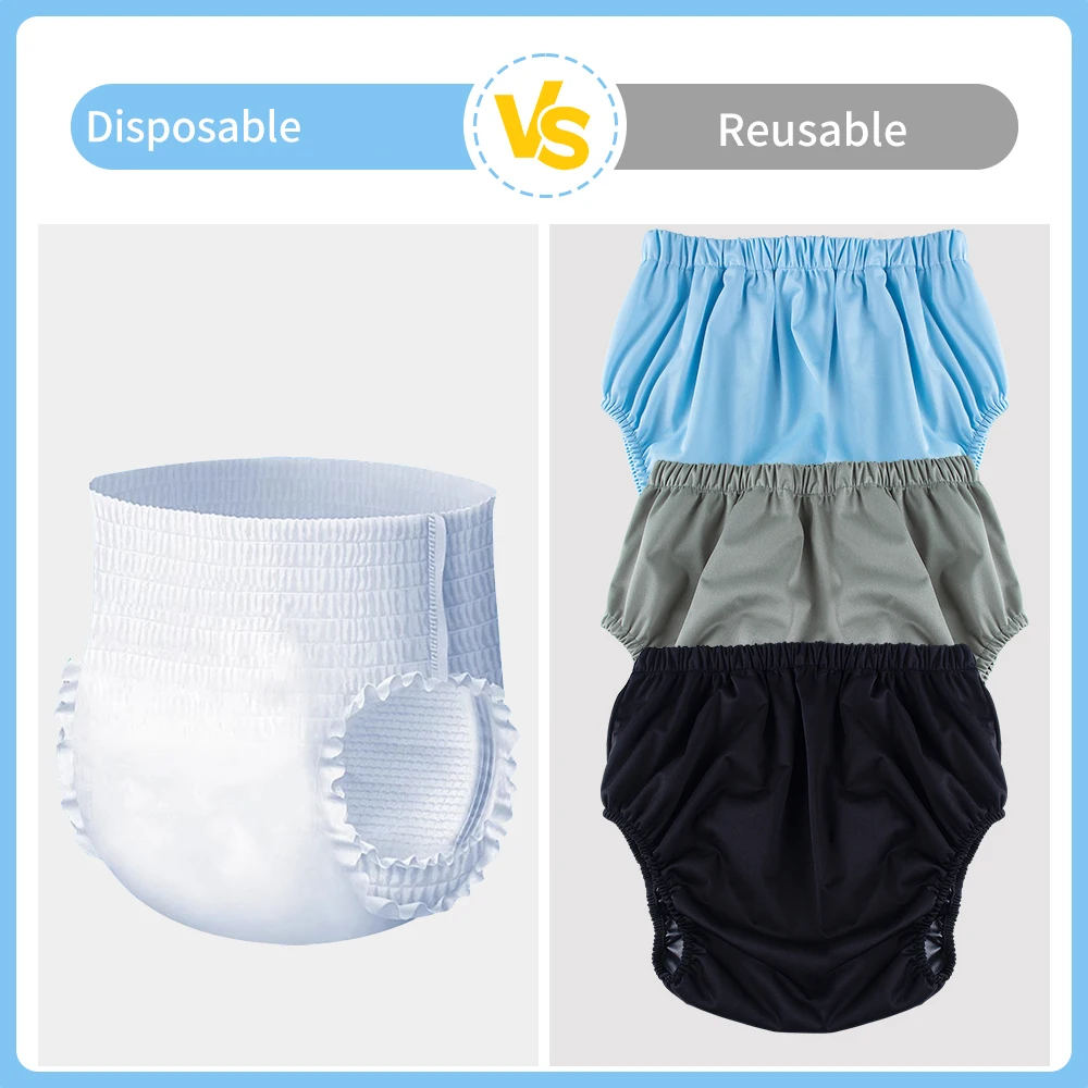 Washable Reusable Adult Cloth Diaper with Large Size Cotton Yarn Panty Liner Incontinence Pants Waterproof Protection Underwear