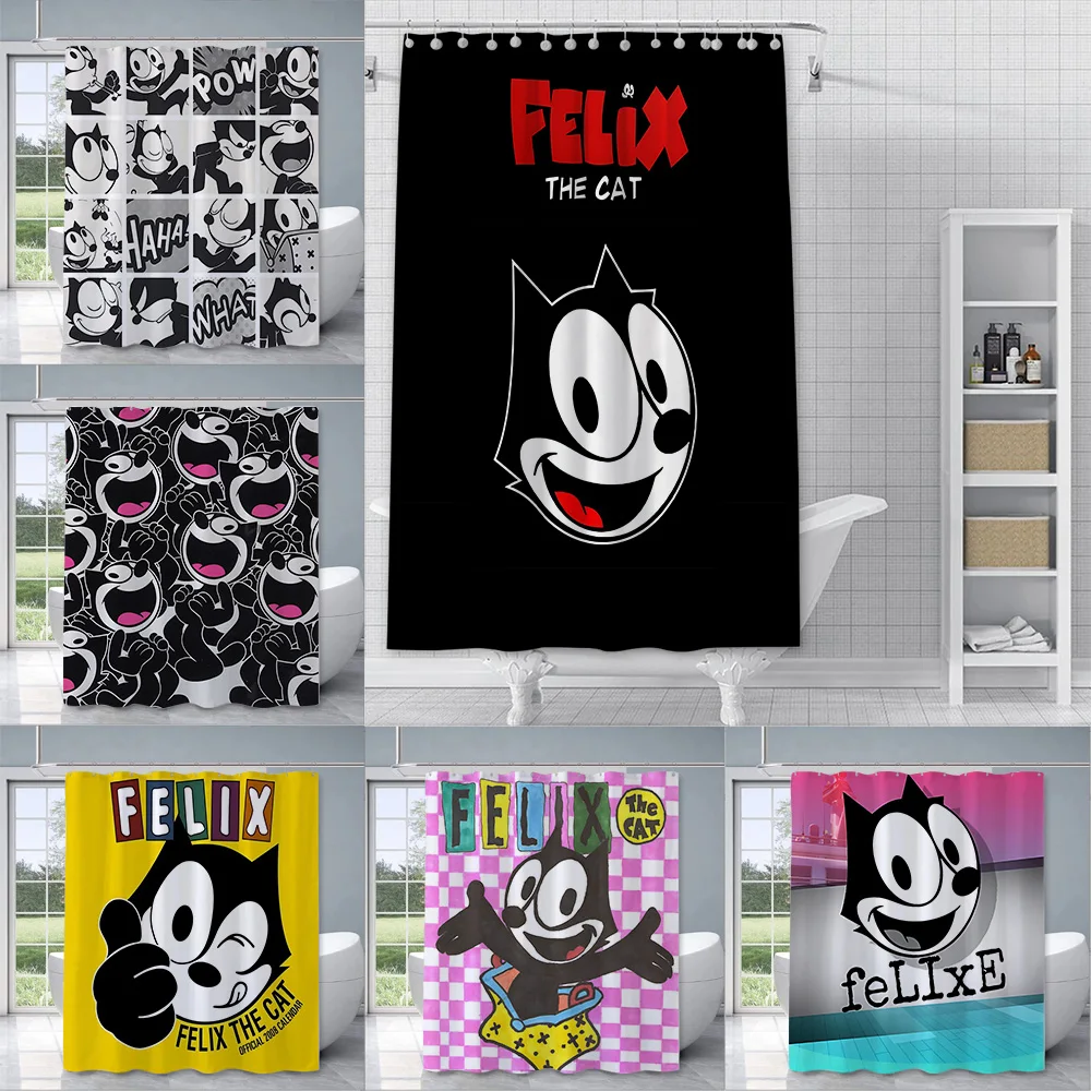 

F-Felix The Cat Exquisite Shower Curtain Waterproof Polyester Fabric Paint Bath Curtains Home Bathroom Decor Curtain With Hook