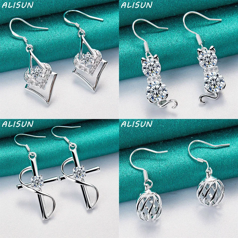 

ALISUN 925 Sterling Silver Geometric Drop Earrings For Women Anniversary Gift Popular Wild Fashion Romantic Jewelry