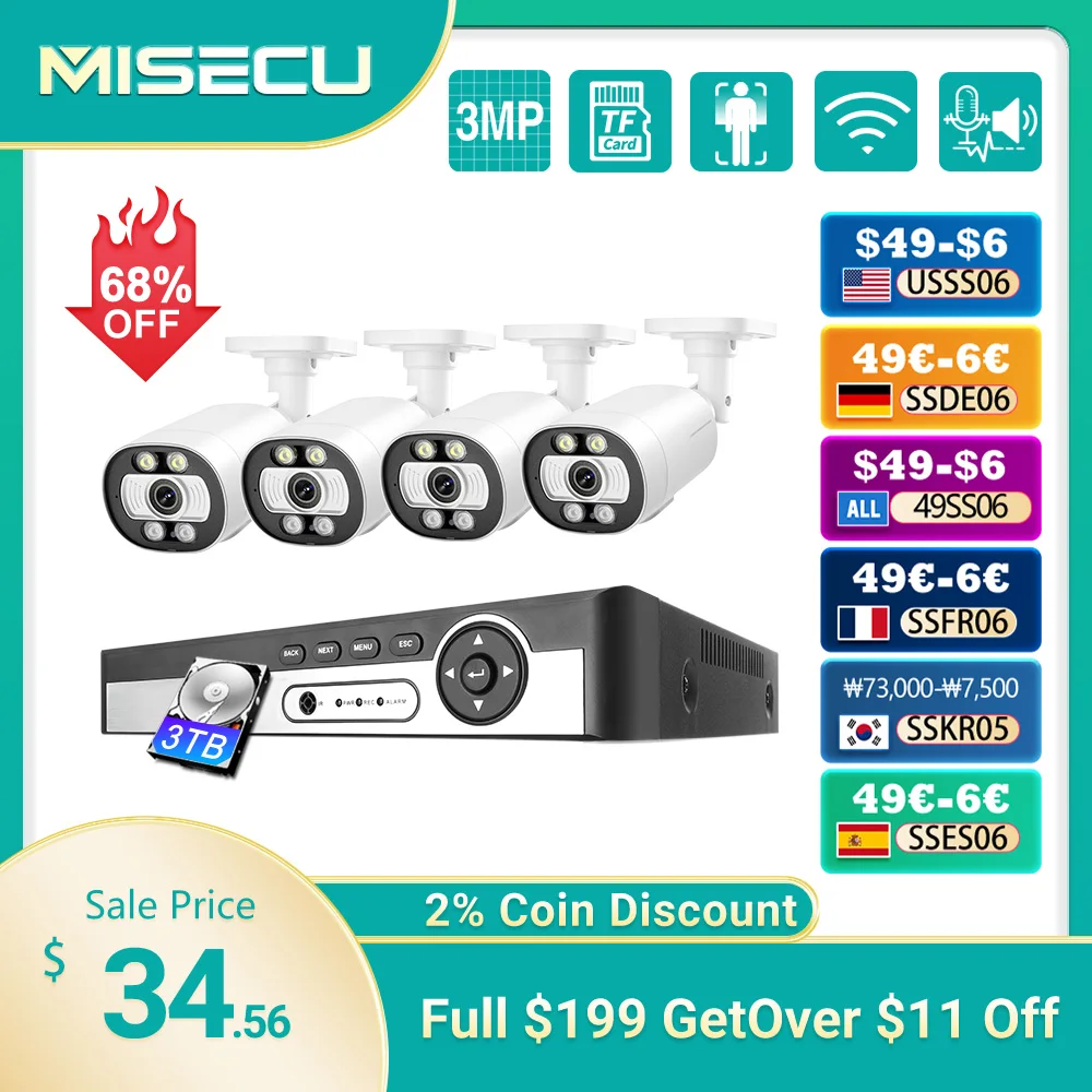 Misecu 8CH 5MP POE IP-Kamerasystem, Gesichtserkennung, CCTV-Aufzeichnung,