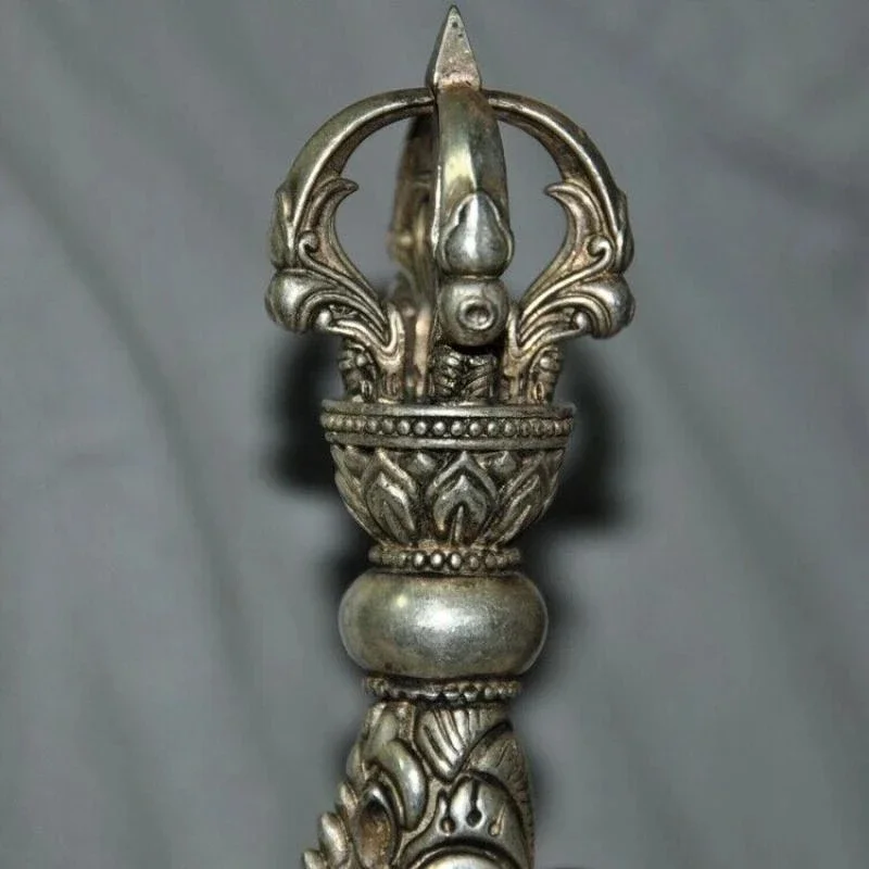 Tibetan Silver Vajra Dorje Phurpa Exorcism Talisman Hatchet Tomahawk Ax Axe Collection Ornaments Statues for Decoration