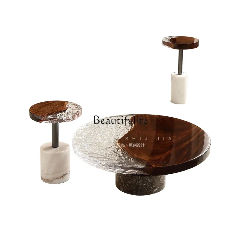 

Epoxy Design Coffee Table Modern Centerpiece Marble Center Living Room Side Table Small Round Luxury Stolik Kawowy Furniture