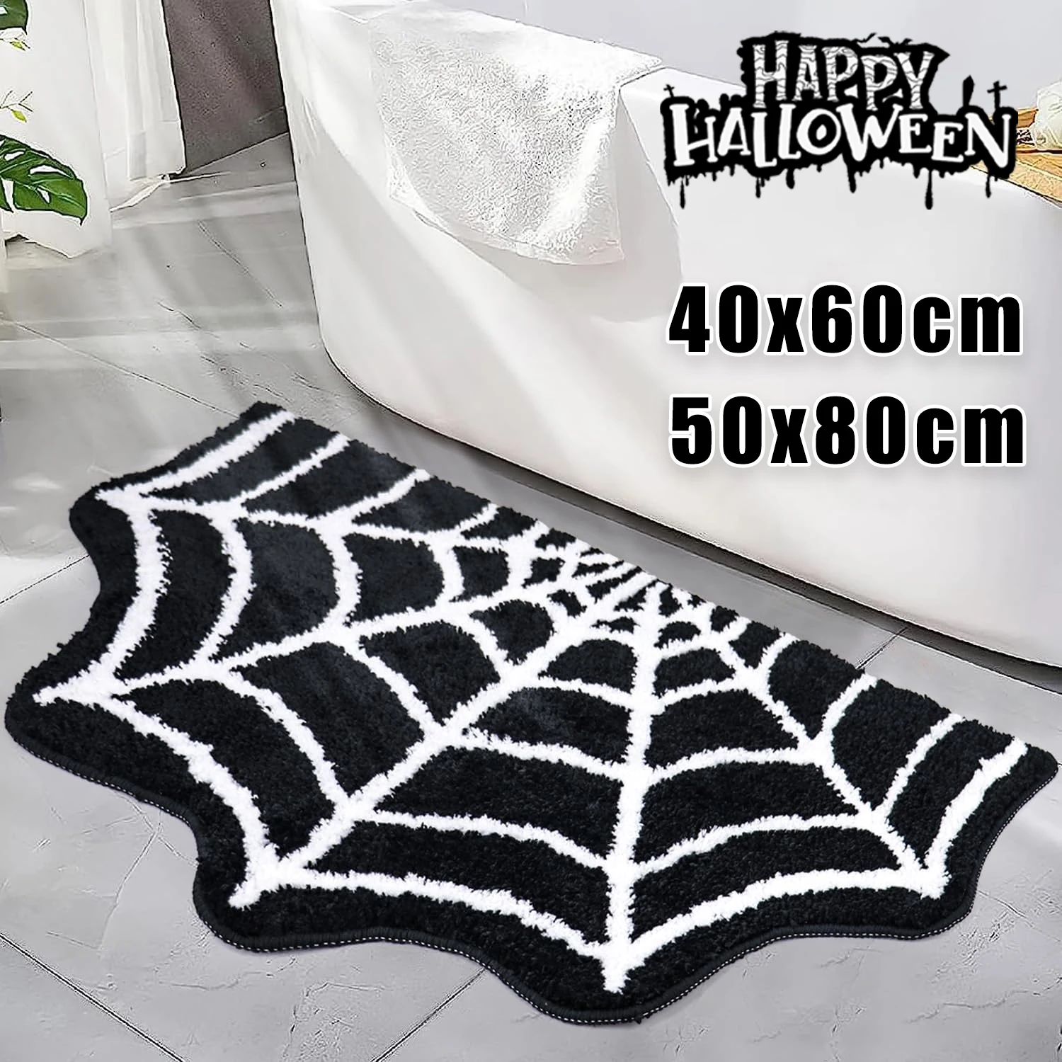 Halloween Bat Bath Mat Non Slip Scary Gothic Doormat Waterproof Rug for Bathroom Kitchen Bedroom Spooky Home Horror Decor