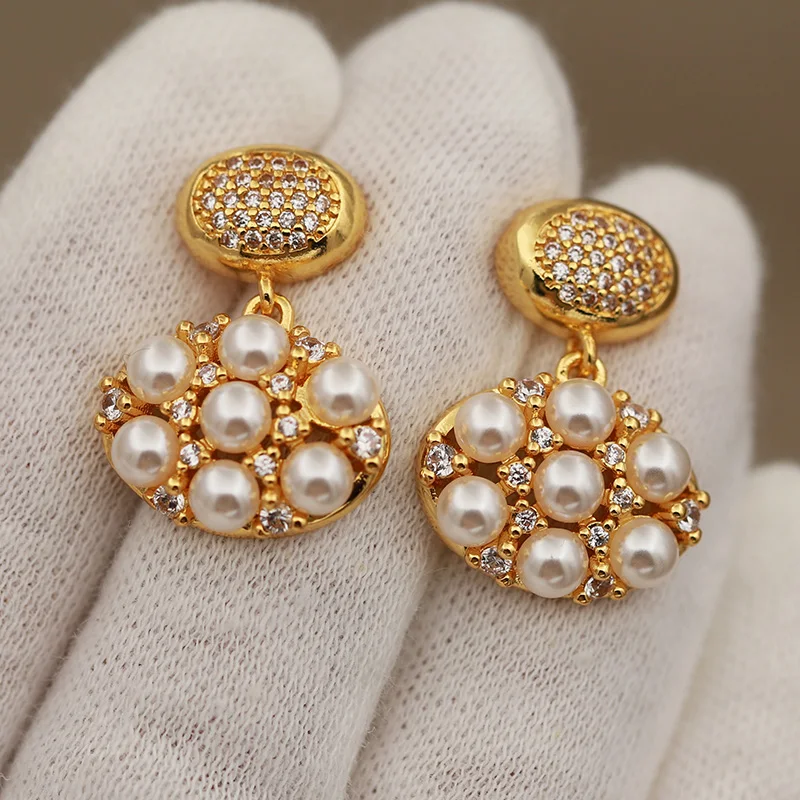 New Sight Design Luxury Crystal Beads Stud Earrings for Women Fashion Brand Brand Jewelry Pearl Geometric Earrings