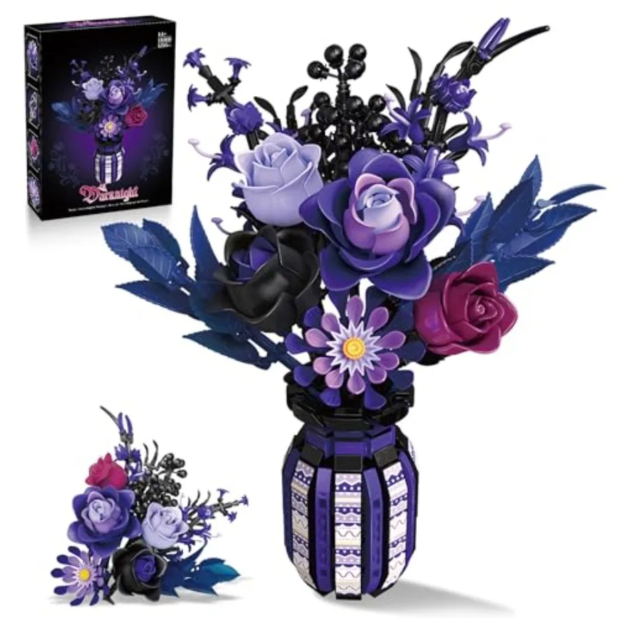 

Purple Roses Flower Bouquet Building Set Compatible with Lego Botanical Collection Gothic Design for Women Adults Girls 14+ Hom