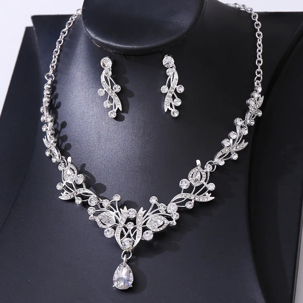 KMVEXO Bride Wedding Opal Crystal Necklace Earring Set Ladies Rhinestone Peacock Jewelry Sets Suitable for Party Festivals