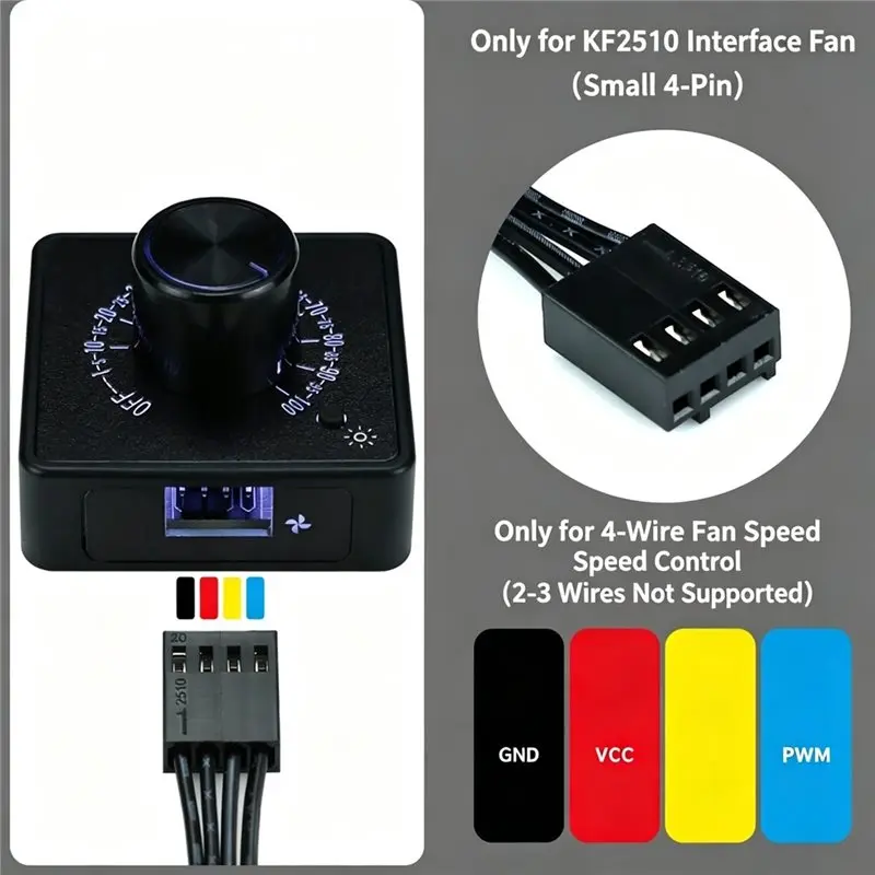 USB-A Type-C 4 Pin PWM Fan Speed Controller DC 5V 12V 24V PD QC Fast Charging Computer Case Cooling Fan Regulator