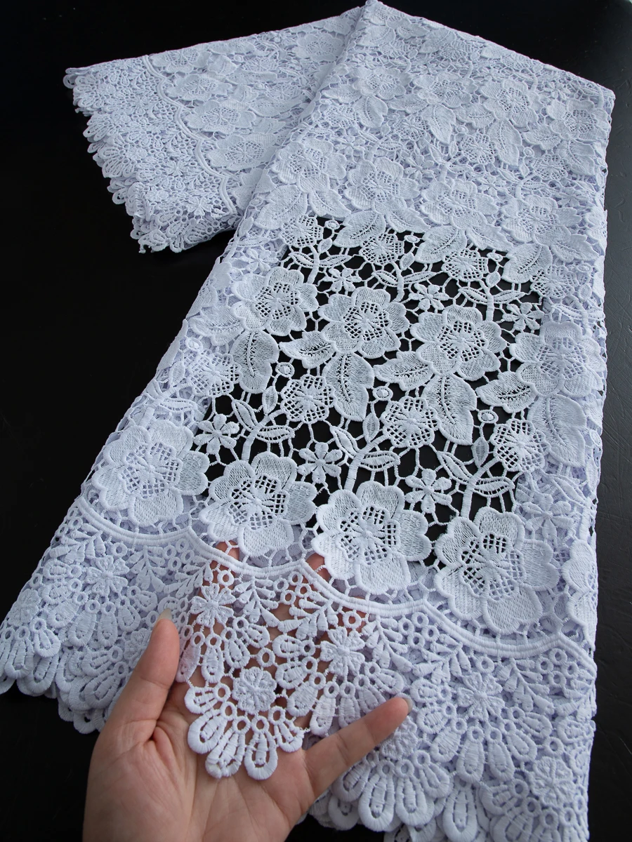 

White Cord Lace Fabric 2025 High Quality Water Soluble Wedding Lace French Mesh Lace African Guipure Lace Fabric 2.5 Yard 4483