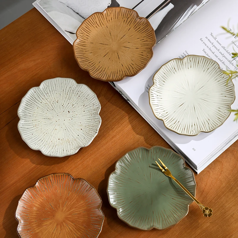Vintage Ceramic Serving Plates Creative Tableware Cake Small Tray Afternoon Tea Dessert Dim Sum Dishes Light luxury Style