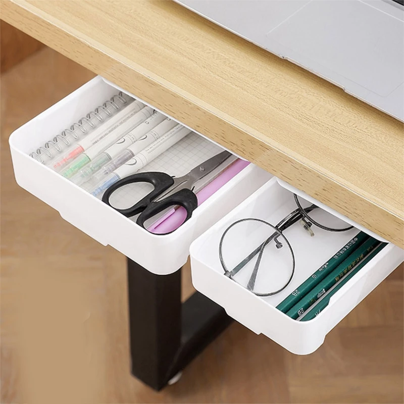 Invisible Drawer Storage Box with Lid Pull Out Under Desk Mini Drawer for Home Dormitory Office Table Cosmetics