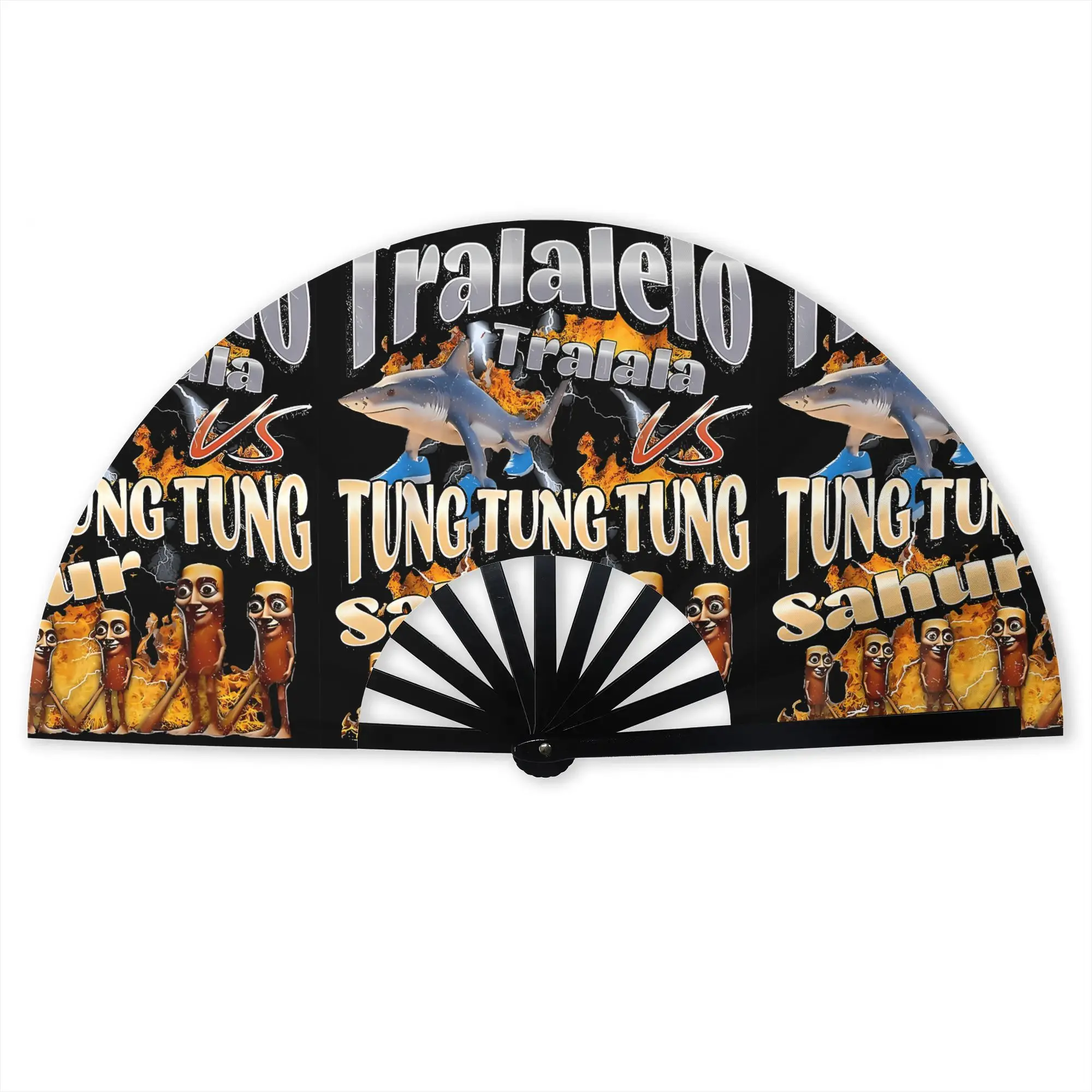Italian Brainrot Hot Folding Hand Fan  DIY Cartoon Polyester Fabric Fan Funny Summer Accessory Decorative Fans