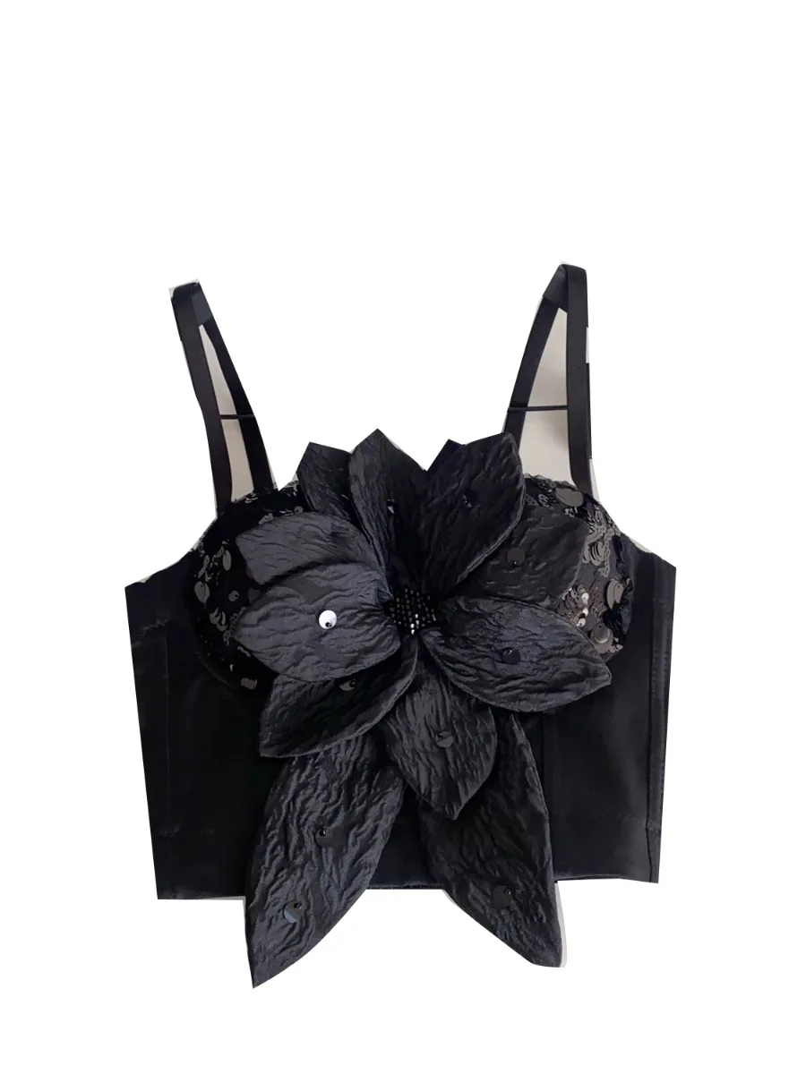 Foamlina lumière luxe Socialite Vintage 3D Floral paillettes licou haut bustier femmes été vêtements chauds couche de Base élégant gilet soutien-gorge