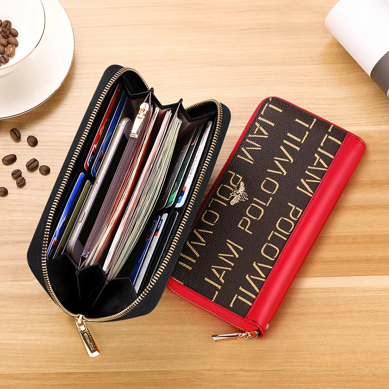 Heißer Verkauf Damen-Geldbörse mit großem Fassungsvermögen und mehreren Kartenfächern und langem Reißverschluss, schlicht, schwarz, rot, Einkaufsmode mit Buchstabendekoration