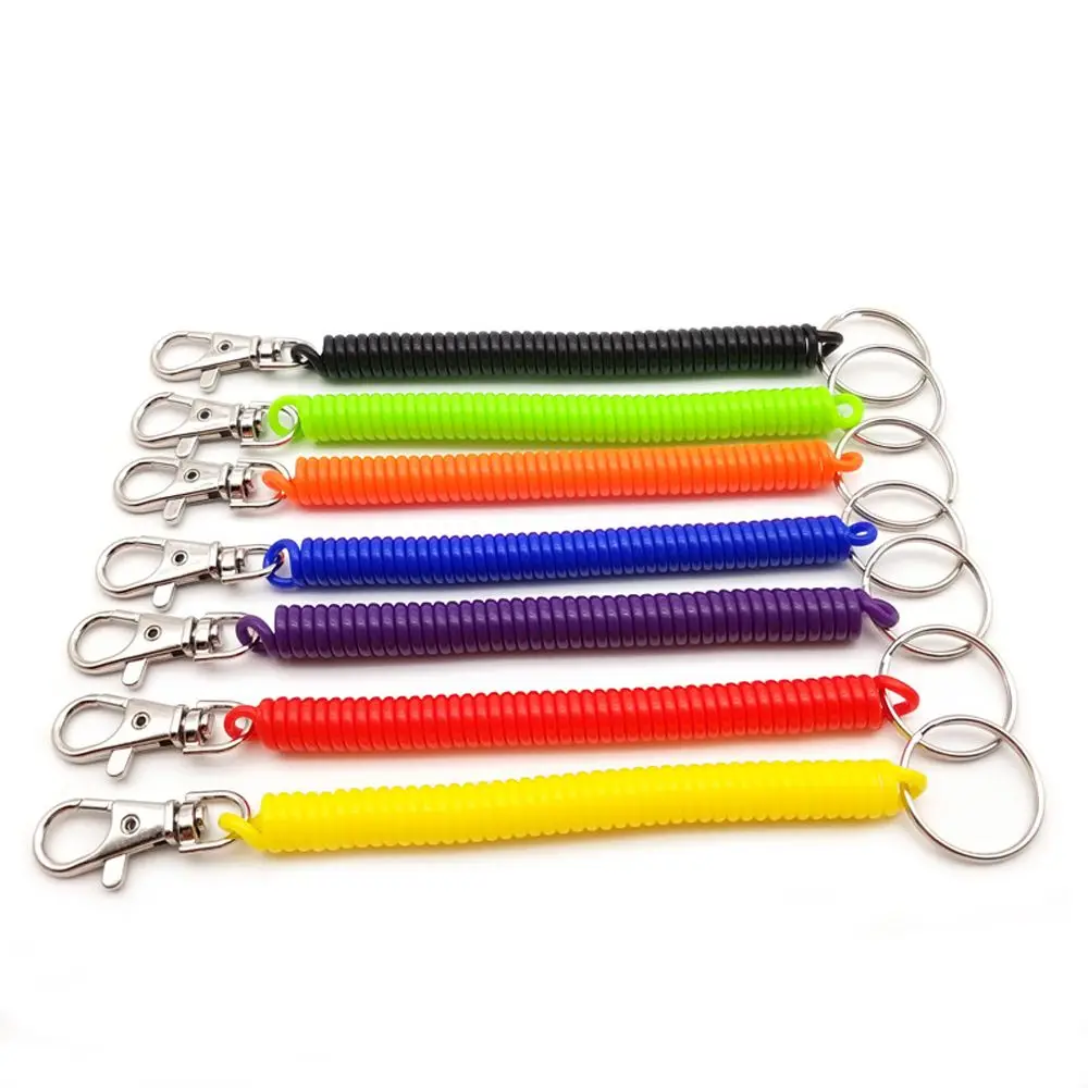 11cm Metal Carabiner Multicolor Anti-lost Elastic Spring Lanyard Security Gear Retractable Keyring Wristband Elastic Ropes