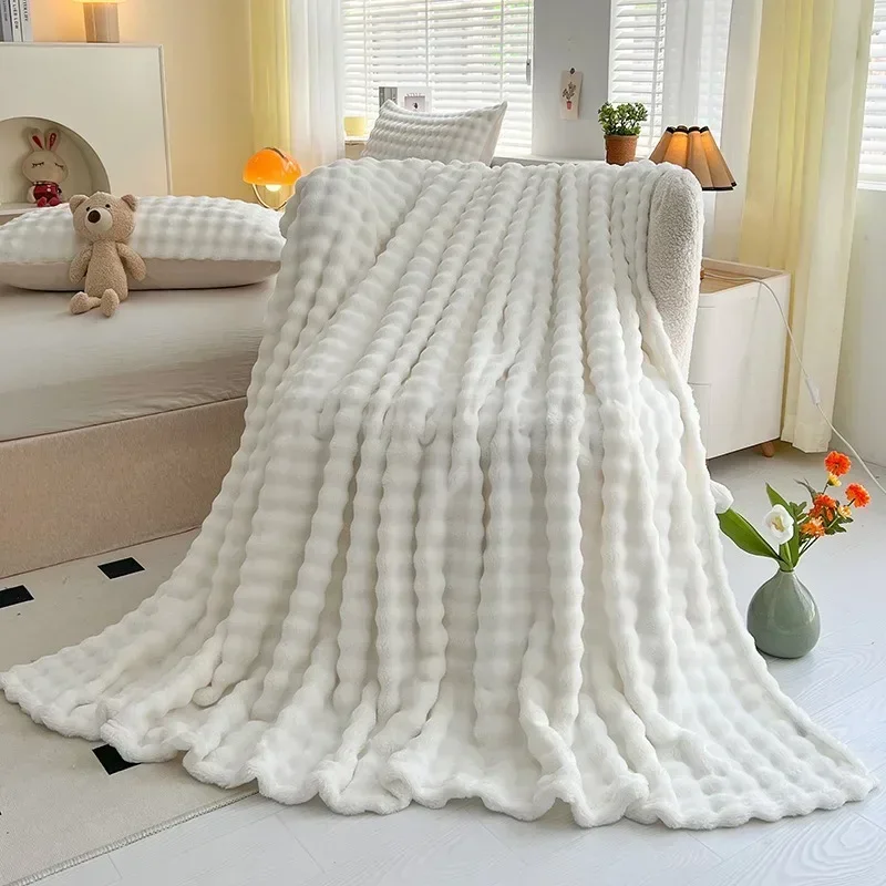 Flannel Rabbit Plush Blanket Office Nap Sofa Blanket Double-sided Cover Four Seasons Universal Air-conditioning Blanket