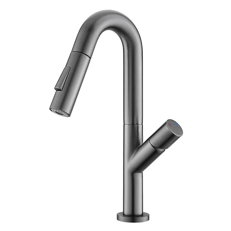 

Gun gray/Brushed gold Bathroom Pull - Out Basin Faucet Two Mode Bathroom Hot And Cold Water Faucet White/Black Kitchen Sink Tap
