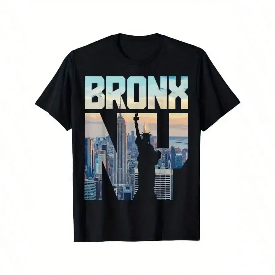 Camiseta de algodón del orgullo de Nueva York Bronx Skyline con patrón de Muse gratuito, cómoda para hombres y mujeres DXC00580
