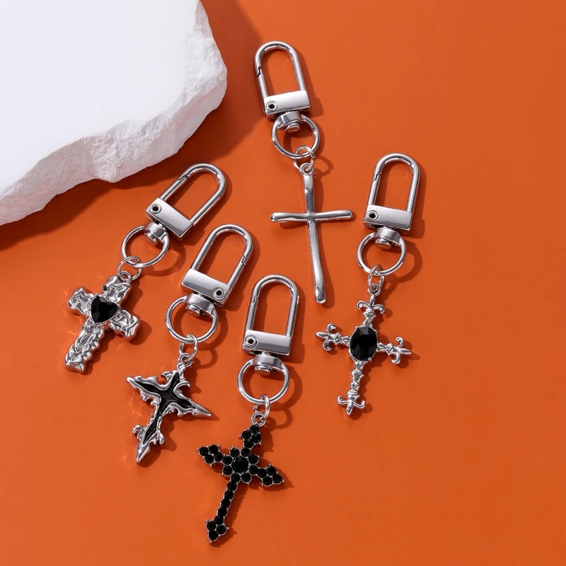New Black Cross Enamel Keychain Religious Christian Gothic Style Keyring For Making Handmade DIY Jewelry Accessories Findings