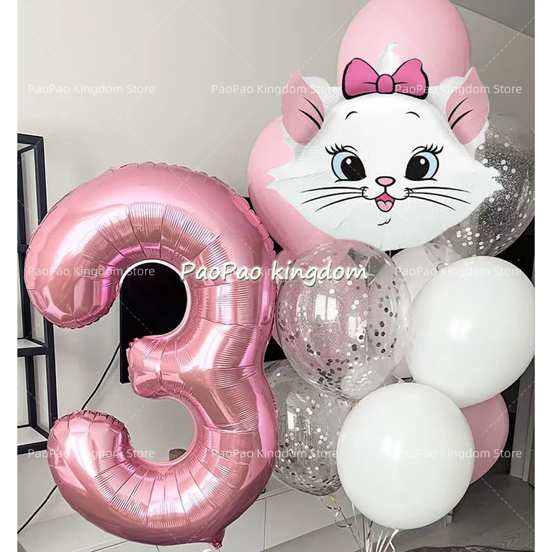 【セール中】1 セットマリー猫テーマ風船子供ハッピーバースデーパーティーの装飾ラテックスホイルバルーンベビーシャワー女の子のおもちゃギフト