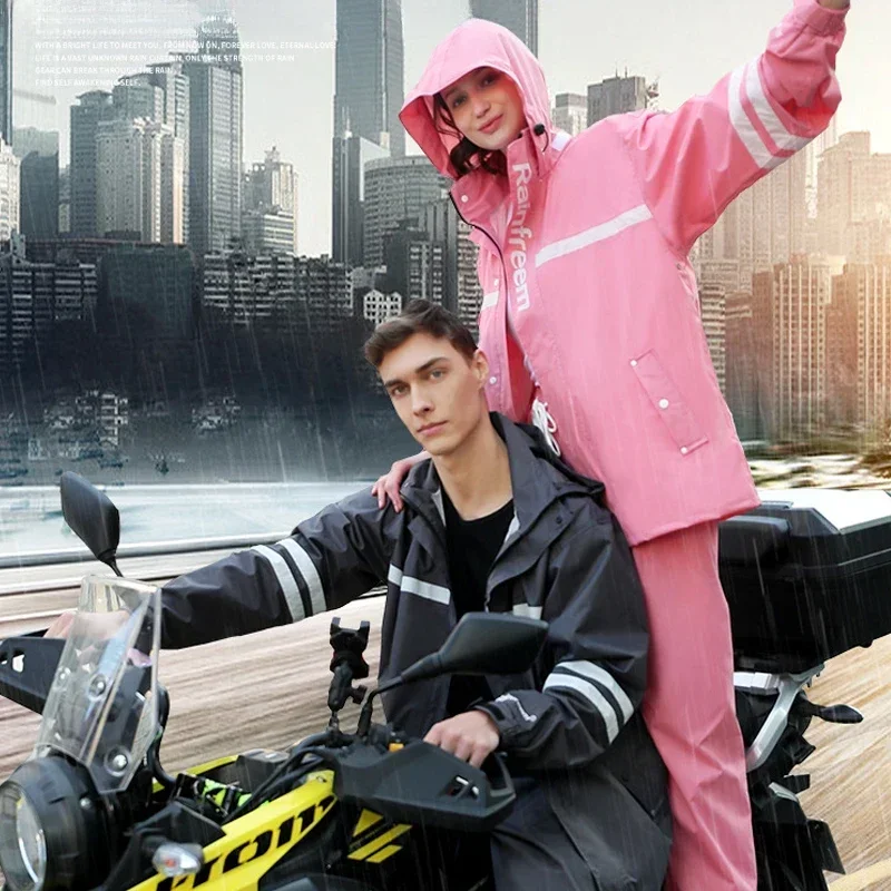 Imagem -02 - Impermeável Reflective Raincoat Conjunto para Adultos Rainpants Terno Rainproof Jacket Ciclismo ao ar Livre Motocicleta Caminhadas