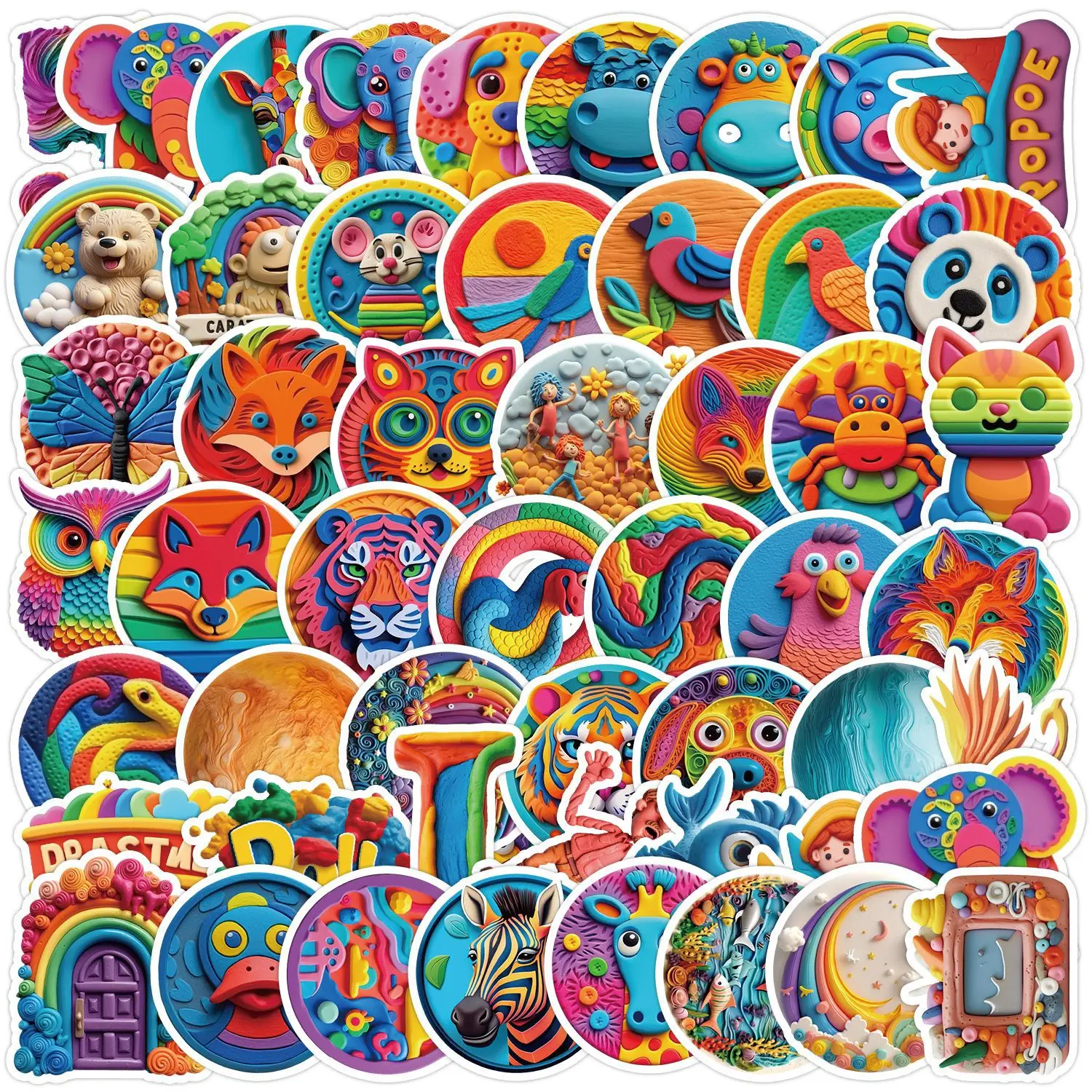 

50Pcs Plasticine Wind Series Graffiti Stickers Suitable for Laptop Helmets Desktop Decoration DIY Stickers Toys Wholesale