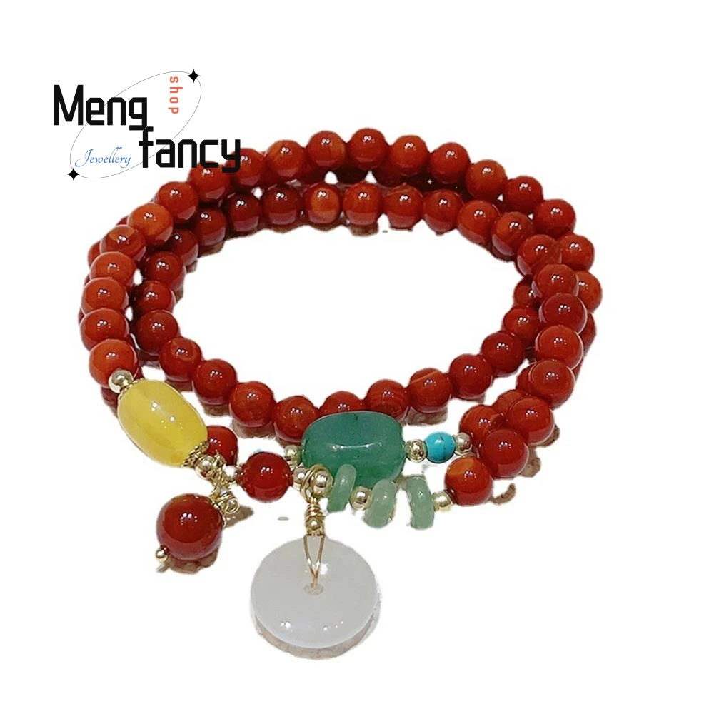 Natural Red Agate Retro Ethnic Style Jadeite Peace Button Strings Dongling Jade Simple Elegant High-grade Luxury Fashion Jewelry