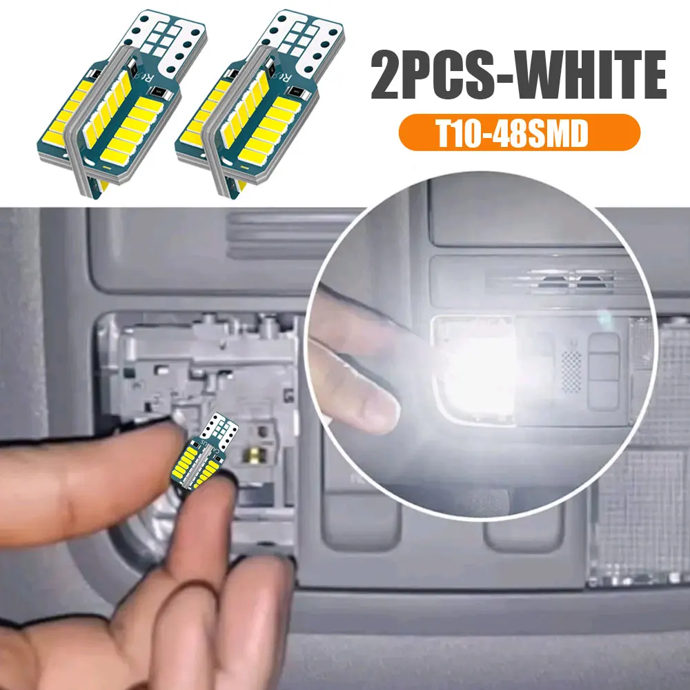 

2pcs Car White T10 Led Bulbs W5W 48SMDs 3014 6500K Reading License Plate Light Signal Lamp Car Interior Lights Accessories