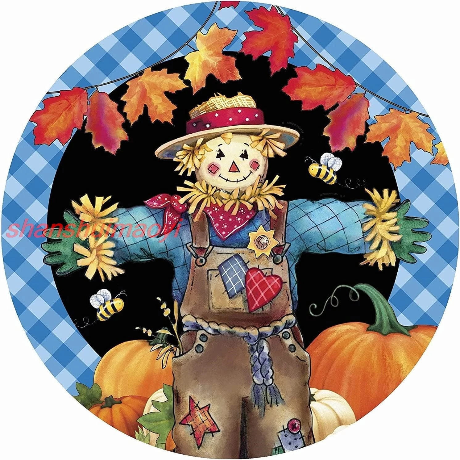 shan tal Tin Sign Rustic Wall Decor Wall Plaque Fall Scarecrow Wreath Sign,Suitable for Home Garden Kitchen Bar Cafe Rest 1pc