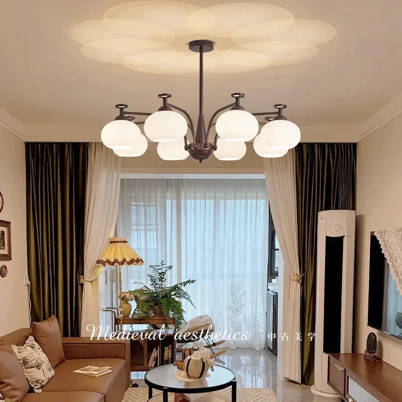 Medieval style living room chandelier, American retro atmosphere 2025 new persimmon lamps