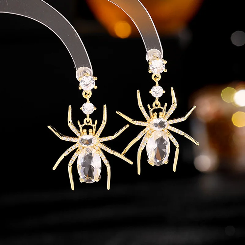 

Fashion Spider Titanium Steel micro-Inlaid AAA Zircon Tremella Needle Luxury Insect Earrings