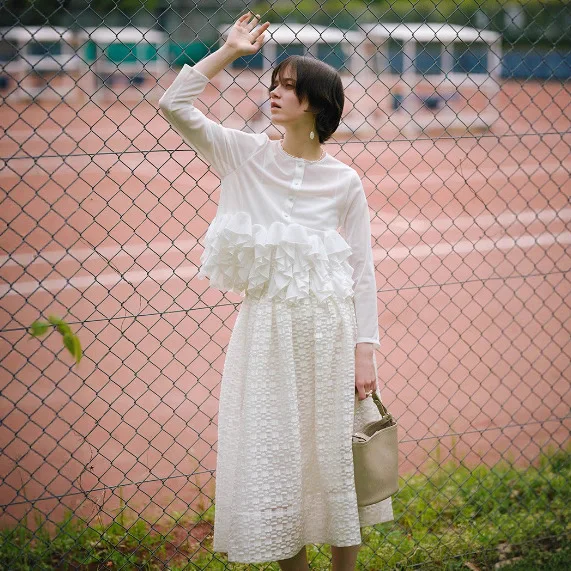 

Gagarich 2025 Autumn New Japanese Style Ruffle Decoration Niche Design Exquisite Slimming Single Breasted Cardigan Top Women